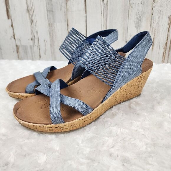 Skechers Beverlee Wedge Sandals Blue Size 9 - Picture 1 of 9